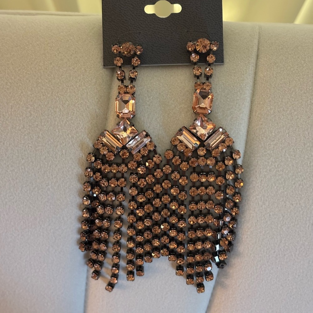 Elegant Brown Crystal Dangle Earrings